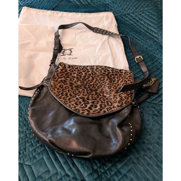 Olivia Harris By Joy Gryson OH Black Leather Hobo Bag Purse Animal Print Accent - Picture 5 of 16